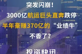 突发闪崩！3000亿#航运巨头直奔跌停，半年豪赚370亿的“业绩牛”不香了？#中远海控 #国际海运 #业绩 #集装箱 视频封面