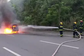 面包车行驶中自燃 司机闻到异味报警求助119图片