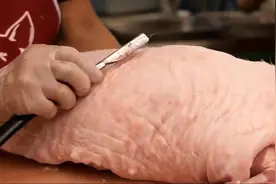 泰国大师傅切五花肉，看看大师傅的刀工如何视频封面