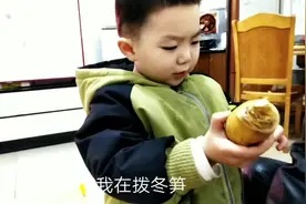大年三十除夕夜，3岁的儿子一下子懂事了，都知道帮爷爷拨冬笋了视频封面