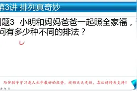一年级奥数，小明和爸妈照全家福，请问有多少种不同的排法？视频封面